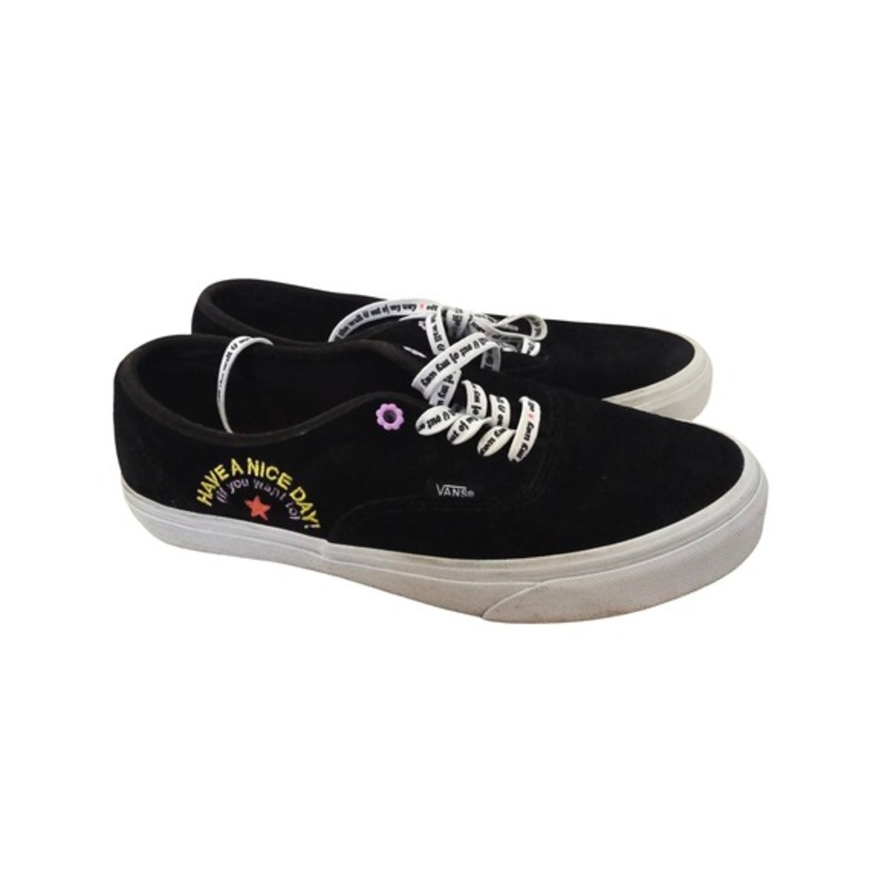 Vans Authentic Black Suede‎ Embroidered Have a Nice Day Skate Shoes Womens 10